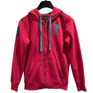 US Polo Assn Pink‎ Zip Hoodie Girls M Teal Logo Full Zip Sweatshirt